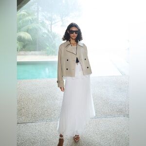 Aritzia Wilfred Twirl Pleated chiffon midi skirt Size S Light Birch